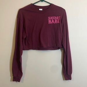 Maroon Long Sleeve Crop Top